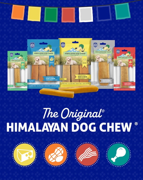 The original himalayan dog chew with all flavors displayed